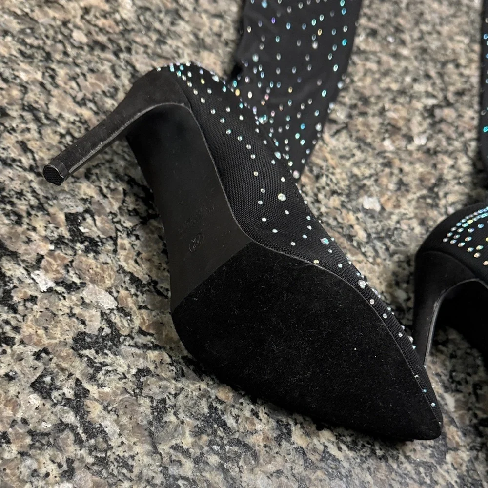 Mix No. 6 Black Over the Knee high heel boots embellished Rhinestones NWT 7.5